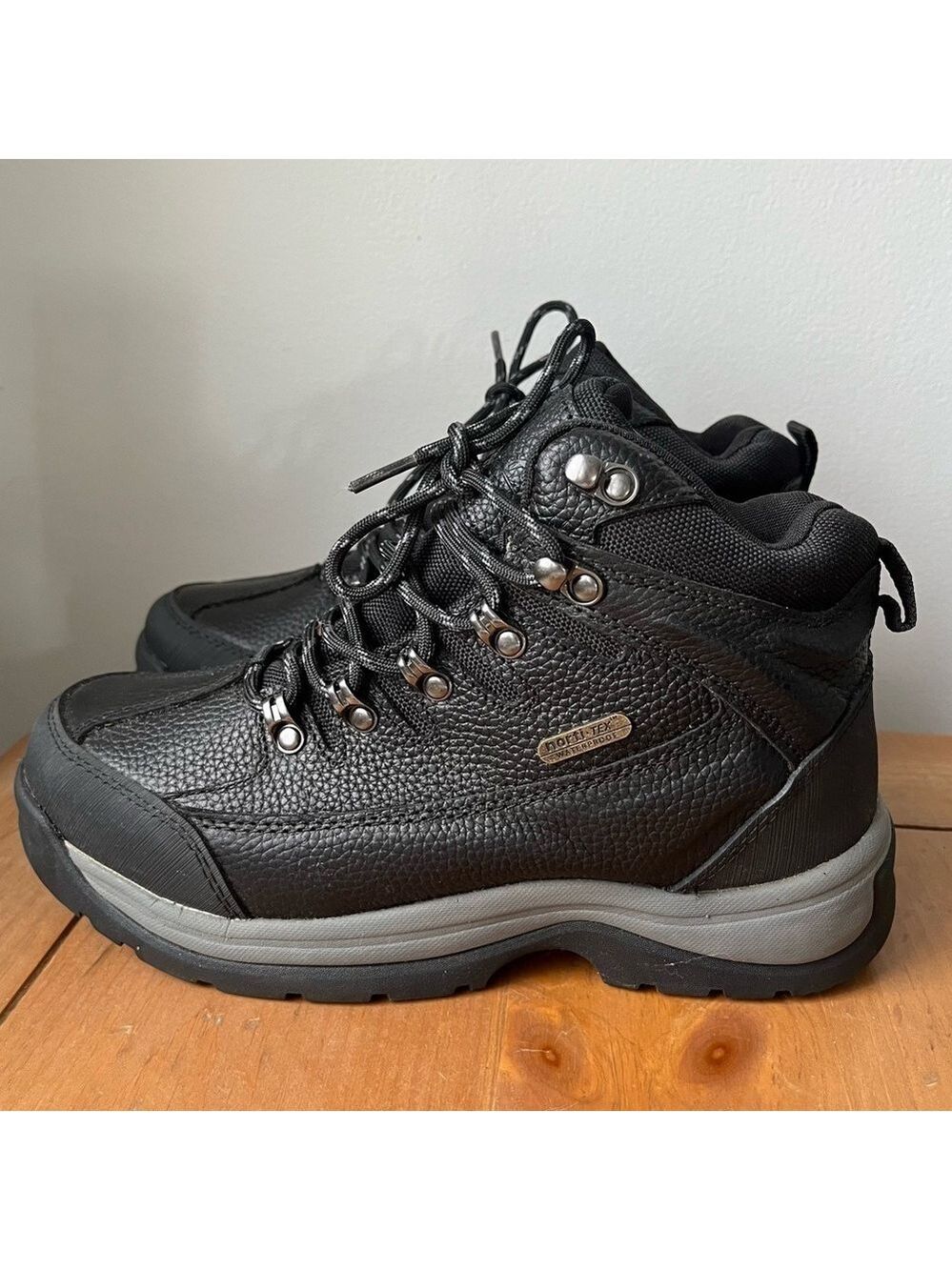 NEW NORTIV 8 Mens Black Leather Waterproof Lace Up Ankle Hiking Boots 7.5